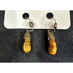 Vintage Tigers Eye Womens Earrings Boho Hippie Bohemian Artisan Handmade Dangle